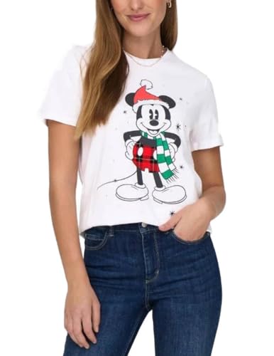 Bestseller A/S Onldisney Christmas S/S Top Box JRS T-Shirt damski, Bright White/Print: Mickey, L