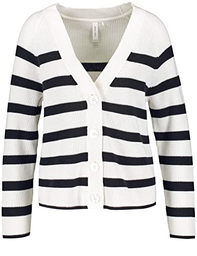 GERRY WEBER Edition Damska kurtka 935009-44701 z dzianiny, ecru/biały/niebieski w prążki, 40, ecru/biały/niebieski kółko, 40
