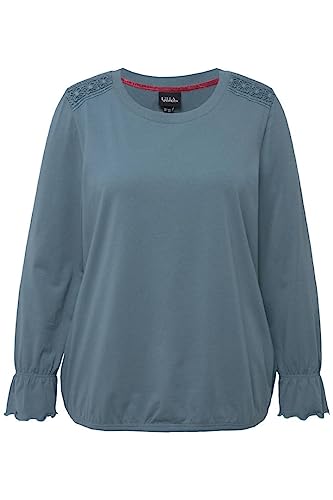 Ulla Popken Damska koszulka z koronką i falbanką, czarny, 50/52