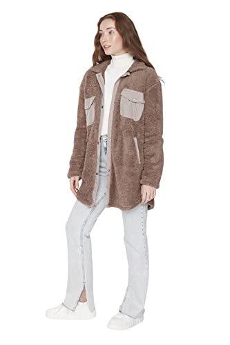 Trendyol Damen Modest Regularne Podstawowe Zwykłe Webstoff Winterjacke Płaszcz, Brązowy, M Kobiety, Brown, M