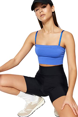 Trendyol Damski sportowy biustonosz sportowy z kwadratowym kołnierzem, indygo, M/L, Indygo, M-L