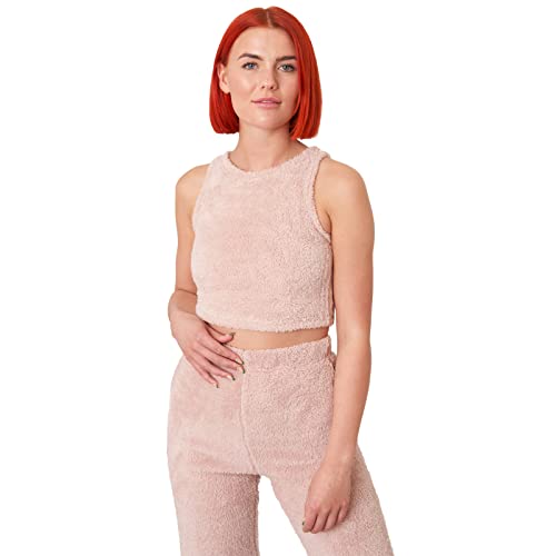 OHS Racerback crop tank top top gładki jednolity miś polar noc sen odzież domowa bez rękawów okrągły dekolt podstawowy przycięty top, różowy (Blush Pink), 36-38
