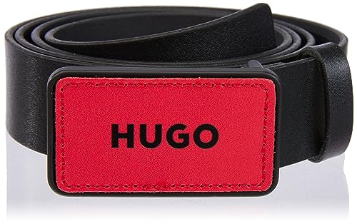 HUGO Męski pasek skórzany Gipatch GbSz35 z wymiennymi naszywkami, czarny (Black1), 105