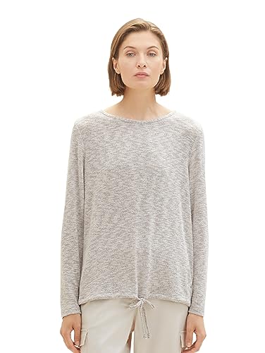 TOM TAILOR Damska koszulka z długim rękawem z wiązaniem, 32398-Clouds Grey Melange, XL