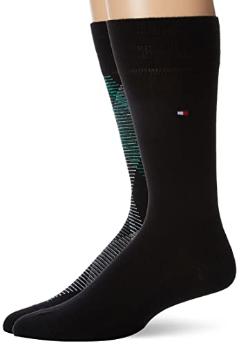 Tommy Hilfiger Męskie skarpety w paski ukośne klasyczne, Zielony/Czarny, 43-45 EU