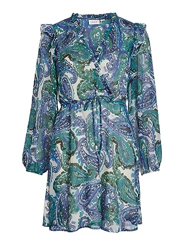 Vila Damska sukienka letnia Vifalia Fine V-Neck L/S, Lapis Blue/Aop: fine, 36