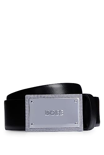 BOSS Męski pasek Icon-Diam Sz35 z włoskiej skóry z zapięciem na klamrę z logo, czarny (Black1), 95