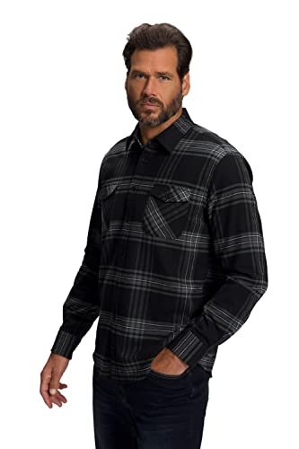 JP 1880 Męska koszula w kratkę 1/1, MF, koszula Kent, czarna, 4XL, czarny, 4XL