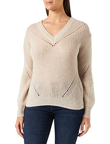 Morgan damski sweter z długim rękawem z dekoltem w serek Milou Beige TL, len, L