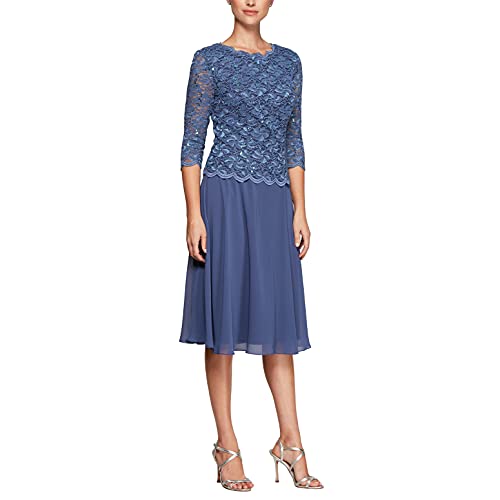 Alex Damska sukienka Tea Length Sequin Lace Mock Dress (Petite and Regular) na specjalne okazje