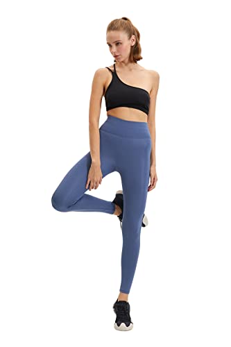 TRENDYOL Damskie sportowe legginsy sportowe z wysokim stanem, obcisły krój, pełnowymiarowe legginsy sportowe, indygo, M