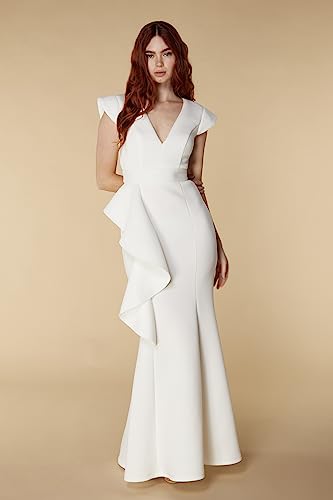 Jarlo London Avery Sukienka maxi z falbanami i dekoltem w serek, kość słoniowa, rozmiar 40, kość słoniowa, 38