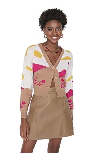 Trendyol Damski standardowy standardowy kardigan z dzianiny z dekoltem w serek, Wielbłądzi, S