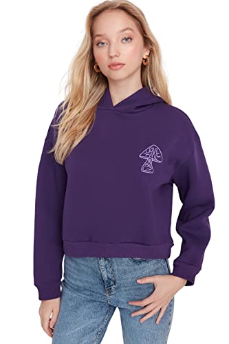 Trendyol Damska bluza z kapturem zwykła, fioletowa, S, Fioletowy