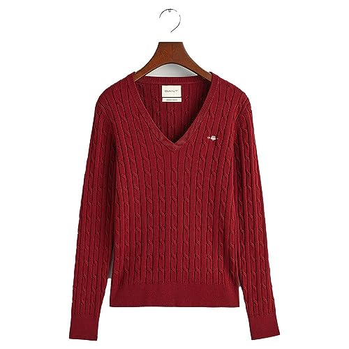 GANT Damski sweter ze stretchu bawełnianego z dekoltem w serek, Plumped Red, XL