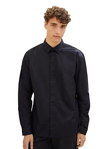 TOM TAILOR Denim Męska koszula Papertouch o swobodnym kroju wykonana z bawełny, 29999-Czarny, XL