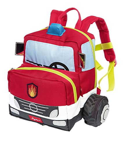 Sigikid Unisex plecak dziecięcy, samochód strażacki plecak dziecięcy, straż pożarna/czerwony, 25 x 28 x 18 cm, Straż pożarna / czerwony, 25x28x18 cm