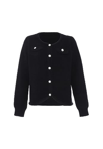 faina Damski sweter z dzianiny inspirowany wzornictwem z okrągłym dekoltem i jednorzędową dzianiną, czarny, rozmiar XL/XXL, czarny, XL