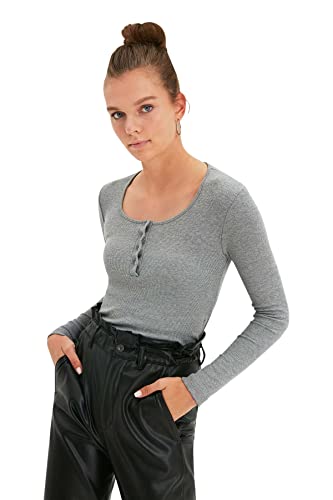 Trendyol Bluza damska, szara, nap Boyillate Knitted Blouse, XL