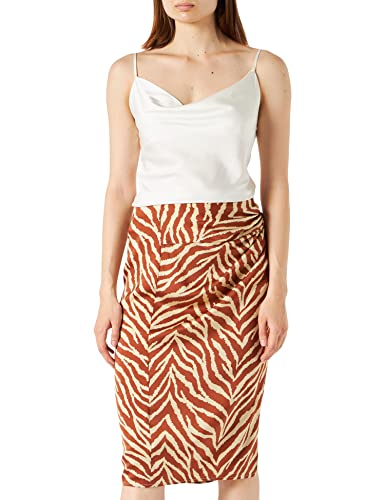 Pretty Darling Damska brązowa zebra satynowa spódnica midi z otwartą kroplą z przodu, multi, 40