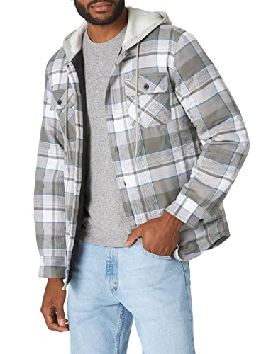 Wrangler Authentics Męska kurtka flanelowa z długim rękawem i pikowaną podszewką z kapturem, Cloud Burst, S