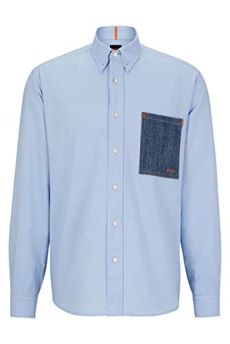 BOSS Męska koszula Lambey Relaxed-Fit z elastycznej bawełny ripstop, jasnoniebieski, XXL