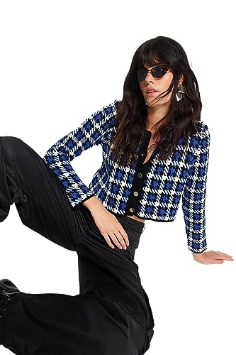 Trendyol FeMan Regular Fit Basic Polo Neck Dzianina kardigan, czarny, S, Czarny, S