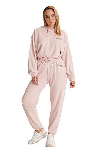 NA-KD Damskie spodnie dresowe z nadrukiem Good Will, pudrowy róż, 3XL