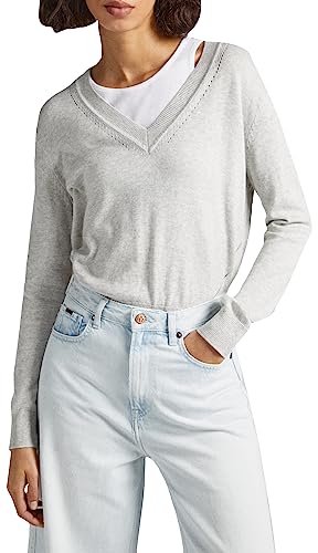 Pepe Jeans Damski sweter Donna z dekoltem w serek, Szary (jasnoszary Marl), XS