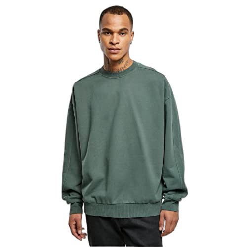 Urban Classics Męska bluza Heavy Terry Garment Dye Crew, sweter oversize dla mężczyzn, dostępny w wielu kolorach, rozmiary S - 5XL, zielony butelkowy, 5XL
