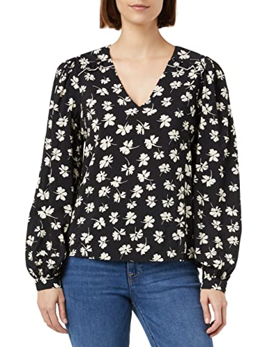 VERO MODA Women's VMPICA L/S V-Neck WVN BTQ Top, Black/AOP:PICA, S, czarny/kolor: pica, S
