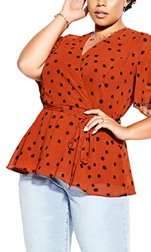 CITY CHIC Damska koszula w kropki kimono plus size, Rdzawy Kimono Spot, 44-Plus