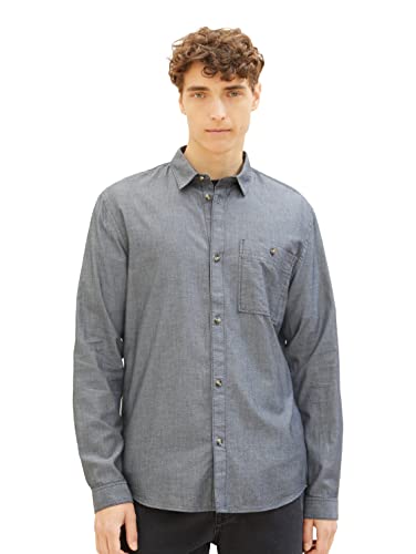 TOM TAILOR Denimowa męska koszula typu twill o regularnym kroju, wykonana z bawełny, 32346-czarna mini jodełka, M