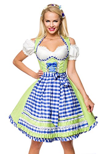 Dirndl zestaw do stroju ludowego, sukienka ludowa, wzór w kratk?, zielony, czerwony, XS-3XL, Zielony/niebieski/bia?y, S