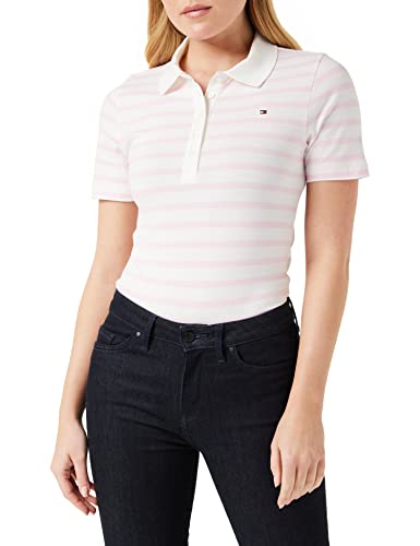 Tommy Hilfiger Damska koszulka polo w paski 1985 Slim Pique SS S/S, Breton STP W biała/pastelowa różowa, XL, Breton Stp W biały/pastelowy róż, XL