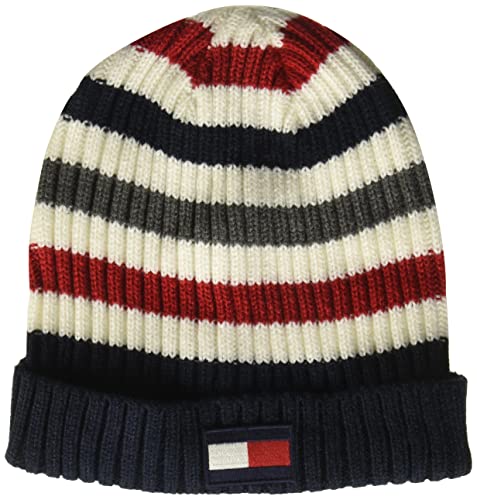 Tommy Hilfiger Męska czapka beanie w paski, biały, jeden rozmiar
