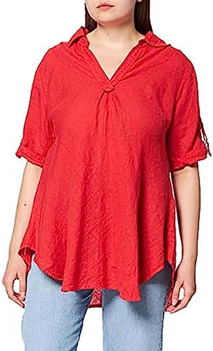 Bonateks, Bluzka z dekoltem w serek i długimi rękawami, 100% len, rozmiar DE: 40, rozmiar US:XL, topy, czerwona - wyprodukowano we Włoszech, czerwony, 40