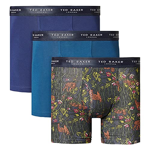 Ted Baker Męskie 3-pak bawełniane konturowe etui modne bokserki majtki, Średniowieczny Niebieski/Morze Gibraltarskie/Granatowy, S