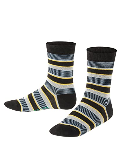FALKE Unisex dziecięce skarpety mieszane w paski, bawełna, szaro-niebieskie, wiele innych kolorów, wzmocnione skarpety dziecięce ze wzorem, oddychające, cienkie, z paskami i prążkami, 1 para, czarny