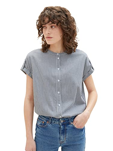 TOM TAILOR Damska 1037232 bluzka, 32132-Navy Seersucker Stripe, 34, 32132 - Navy Seersucker Stripe