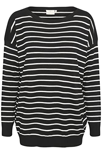 Kaffe damski sweter w paski sweter z długim rękawem sweter z długim rękawem, czarny/chalk Stripe