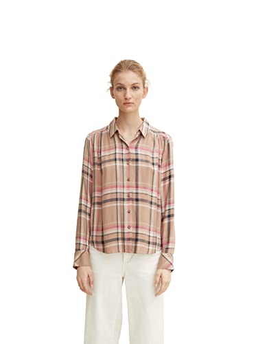 TOM TAILOR Damski Bluzka z wzorem w kratkę 1033881, 30676 - French Clay Beige Check, 46
