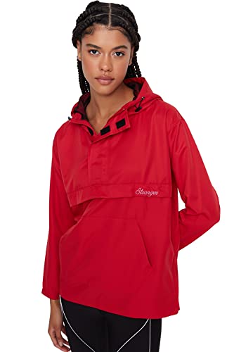 Trendyol Damska bluza ze stójką, jednokolorowa, regularna bluza, Czerwony, M