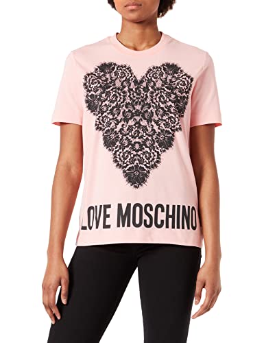 Love Moschino Damska koszulka z koronkowym sercem maxi i nadrukiem logo, różowy, 46