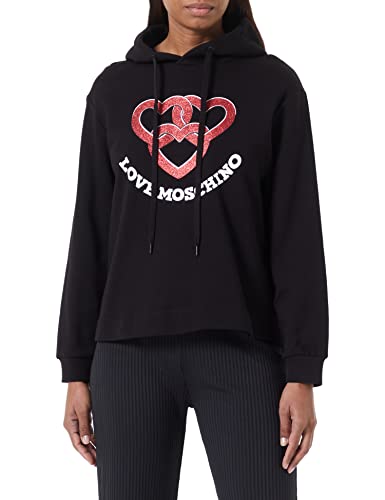 Love Moschino Damska bluza z kapturem o regularnym kroju z łańcuszkiem w kształcie serca, czarny, 48