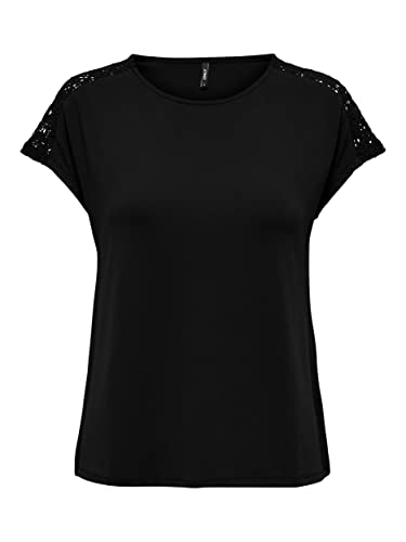 ONLY Women's ONLTHEA S/S LACE Mix TOP JRS T-Shirt, czarny, XS, czarny, XS