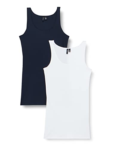 VERO MODA Damski tank top VMMAXI My Soft Long Tank Top 2-pak, Granatowy blezer/opakowanie: jasna biel, XL
