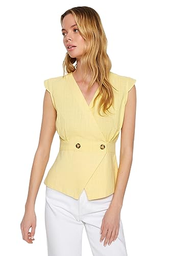 Trendyol Damska dopasowana bluzka basic cache-coeur, ŻÓŁTY, 36
