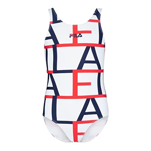 FILA Dziewczęcy kostium kąpielowy Sora AOP, Jasne, białe, proste logo Aop, 134/140 cm