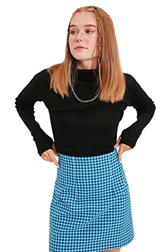 Trendyol Damska bluza z krótkim rękawem z odkrytymi palcami, szczegółowa bluza z dzianiny, czarny, M